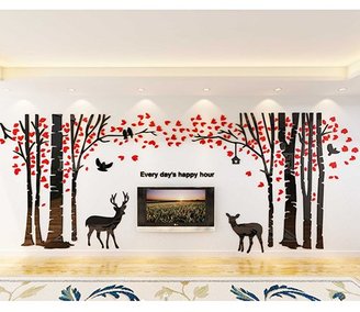 YPF Wall sticker Buggy Forest deer creative 3D crystal solid acrylic wall tree decoration sofa bedroom wall posters