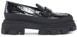 Ganni Croc-Embossed Patent Leather Lug Sole Loafers