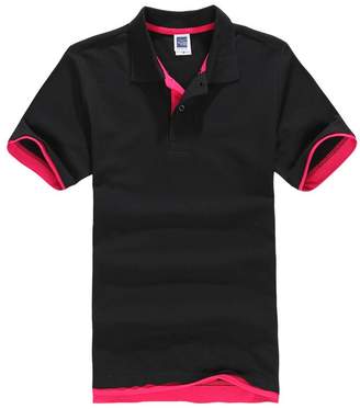 Best Nest Wellness Bestgiften's Casual Sli Short Sleeve Polo T-shirt 15 Colors Gray+Rose Red
