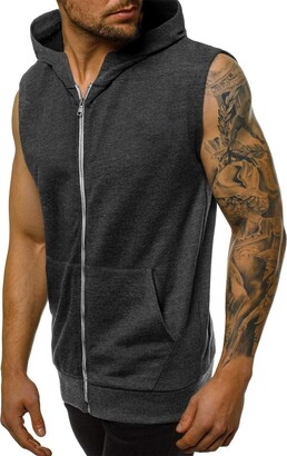 Sexy Dance Men's Sleeveless Tops Hoodie Zip Up Workout Shirts Bodybuilding Training  Gym Muscle Vest Tank with Pockets M Army Green - ShopStyle
