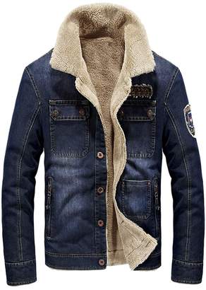 JIAX Men's Winter Thicken Rugged Wear Cargo Denim Jacket Lambs Wool Lining
