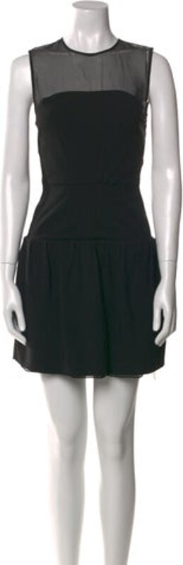 Diane von Furstenberg A-Line Dress Black Pleated & Mesh Accents Sleeveless with Crew Neck Concealed Zip Closure at Back Designer