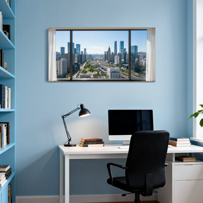 Red Barrel Studio Scenic & Cityscapes City Skyline View Through Window Frame Z251225161612195206