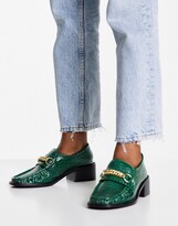 Thumbnail for your product : ASOS DESIGN Mimi square toe loafers in green croc