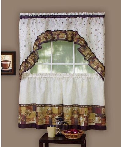 Achim CFTS36BW12 Coffee Tier and Swag Set 57 x 36 Tier Pair/57 x 30 Swag - Brown