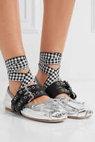 Thumbnail for your product : Miu Miu Lace-up Metallic Leather Ballet Flats - Silver