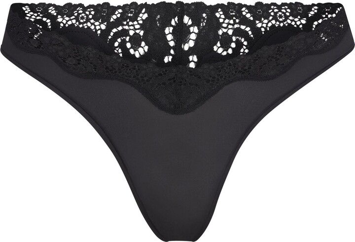 SKIMS Womens Black Fits Everybody Lace-trimmed Stretch-woven Thong