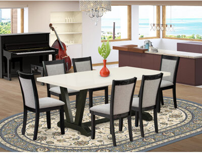Rosalind Wheeler Mid Century Dining Table Set - A Dining Table and Linen Fabric Dining Room Chairs with High Back