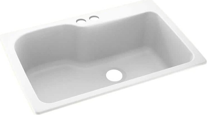 Swan Dual-Mount White Solid Surface 33 in. x 22 in. 2-Hole Single Bowl Kitchen Sink