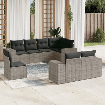 VidaXL Garden Sofa Set Grey PE Rattan Large Adjustable Feet