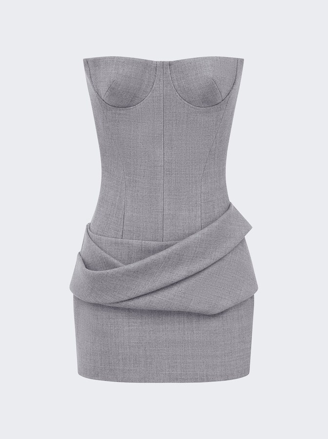 Alex Perry Longline Corset Wool Suiting Mini Dress Grey