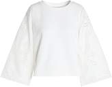 Thumbnail for your product : Claudie Pierlot Broderie Anglaise Poplin-paneled Cotton-terry Top