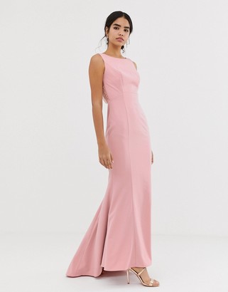 Jarlo maxi dress with lace open back and train in pink