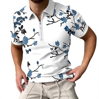 Eauptffy Party Tops Men's Elegant Summer Fashion Casual Printed Zip  Turn-Down Collar Short Sleeve Shirt Top T Shirt Men - ShopStyle