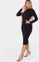 Thumbnail for your product : PrettyLittleThing Brown Snake Print Slinky Long Sleeve Back Cut Out Midi Dress