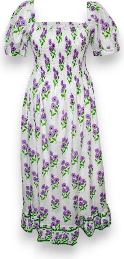 Mary Marshmallow Purple Poppy Dress Long - Bunch Of Daisies - Lavender
