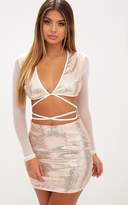 Thumbnail for your product : PrettyLittleThing Rose Gold Sequin Plunge Front Tie Top