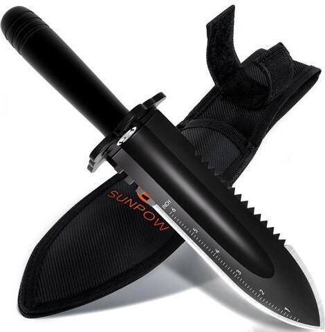 VINIUSIKI SUNPOW Metal Detector Shovel Digging Tools - Heavy Duty Double Serrated Edge Digger Shovel Knife - Garden Digging Tools with Carrying Sheath -...