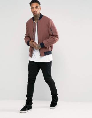 ASOS Wool Mix Bomber Jacket With MA1 Pocket In Rose