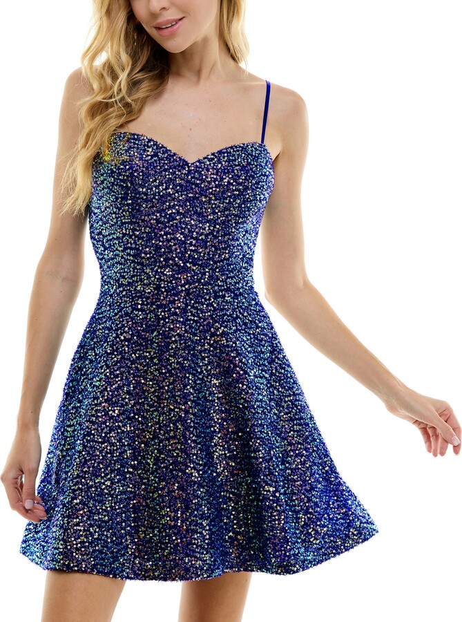 Sherry Lace Sequin Fit and Flare Dress in Navy