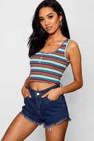 Thumbnail for your product : boohoo Petite Ribbed Coloured Stripe Button Front Crop Top