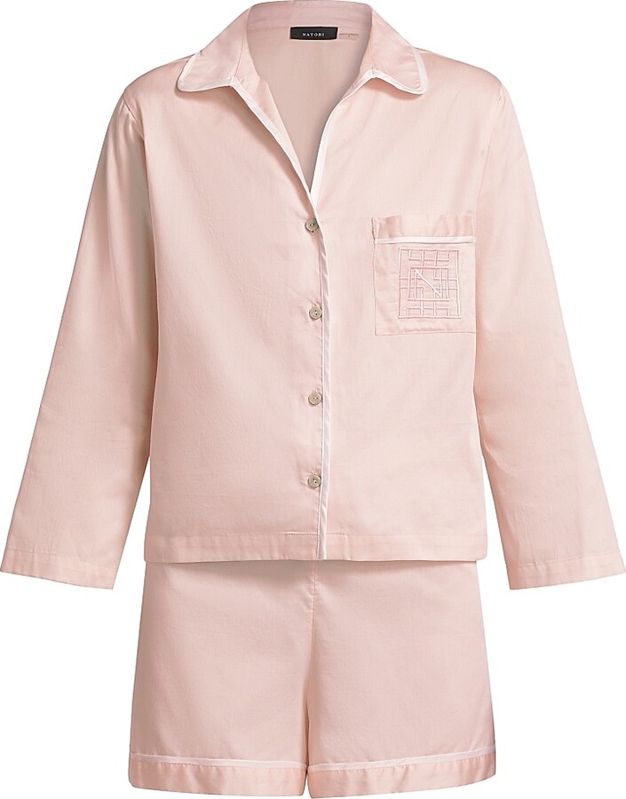 Natori Women's Embroidered Essentials Cotton Sateen Short Pajamas - Blush Pink - Size XS
