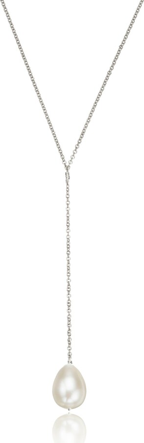 Lily & Roo Sterling Silver Large Pearl Drop Lariat Necklace