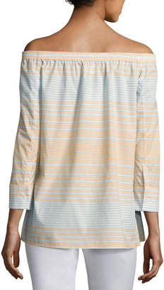 Lafayette 148 New York Amy Striped Off-the-Shoulder Cotton Blouse, Multi