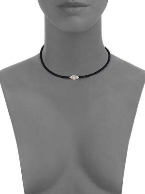 Jacquie Aiche Moonstone, Diamond, 14K Yellow Gold & Leather Braided Choker Necklace