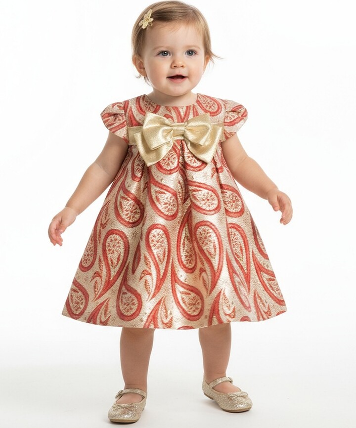 Bonnie Baby Baby Girls 2 Piece Short Sleeves Party Dress and Panty Set - Red/Pink