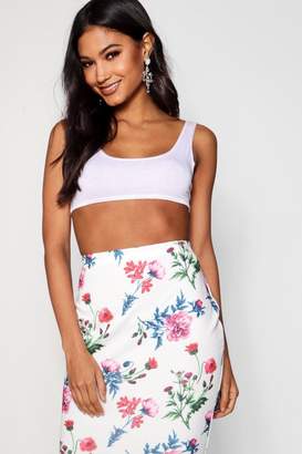 boohoo Leah Summer Floral Scuba Midi Skirt