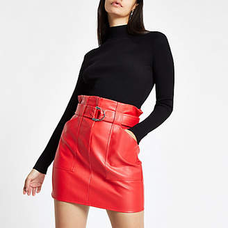 River Island Womens Red paperbag waist faux leather mini skirt