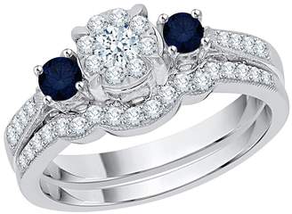 KATARINA Diamond and Sapphire Bridal Set in Sterling Silver (1/2 cttw) ( Color, I2-I3 Clarity) (Size-6.5)