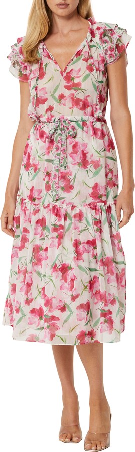 MISA Nika Floral Ruffle Sleeve Midi Dress - ShopStyle
