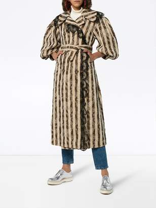 Simone Rocha lace trim puff sleeve striped cotton blend coat