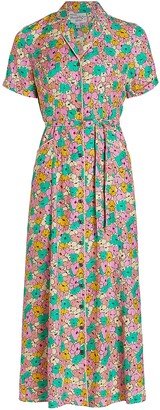 HVN Maria Belted Floral Midi-Dress