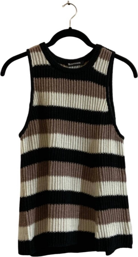 Hasson Women's Stripped Crew Flare Tank Top In Black/white/sand