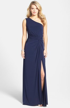 Laundry by Shelli Segal Front Twist Jersey One-Shoulder Gown