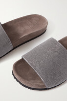 Thumbnail for your product : Brunello Cucinelli Bead-embellished Suede Slides - Gray