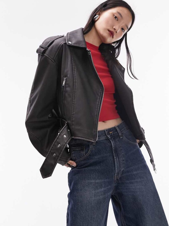 Cropped Jacket Topshop Black Faux Leather Jacket Topshop Faux