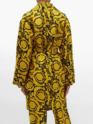 Versace Baroque-print Silk-twill Robe - Gold Multi