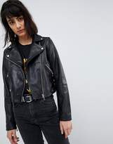 Thumbnail for your product : ASOS Design Washed Leather Biker Jacket