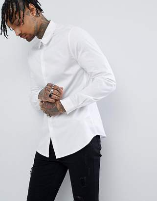 ASOS Design Slim Fit Sateen Shirt With Pleated Trim