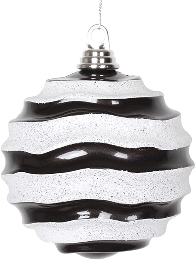 Vickerman 6" (150mm) Classic Black and White Glitter Wave Shatterproof Christmas Ball Ornament