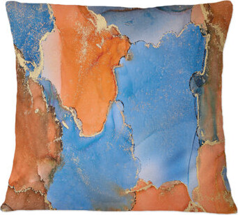 Blue And Brown Luxury Abstract Fluid Art XIII - Modern Printed Throw Pillow