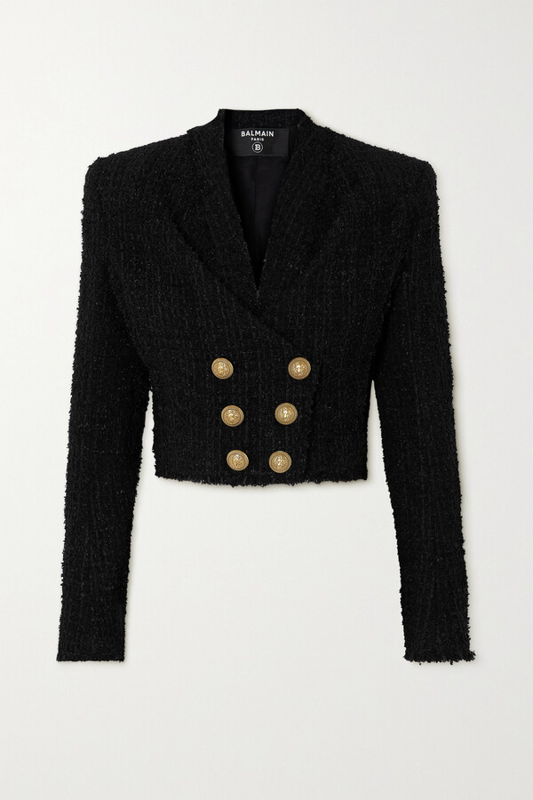 Balmain - Fringed Cotton-Blend Tweed Jacket - Blue - FR42 - Net A Porter