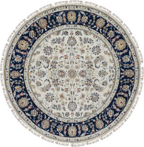 Astoria Grand 5'x5' Pristine White Wool and Silk Nain with All Over Floral Pattern Soft Pile 250 KPSI Hand Knotted Round Oriental Rug