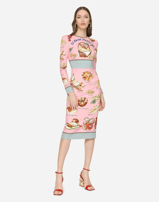 Dolce & Gabbana Charmeuse Calf-Length Dress With Bread Print