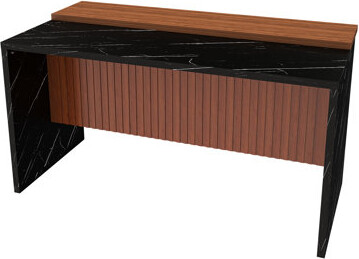 Latitude Run Spacious Modern Kitchen Island Walnut Mdf & Marble Look Dining Centerpiece