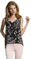 Thumbnail for your product : Rebecca Taylor black and cream silk floral printed sleeveless blouse